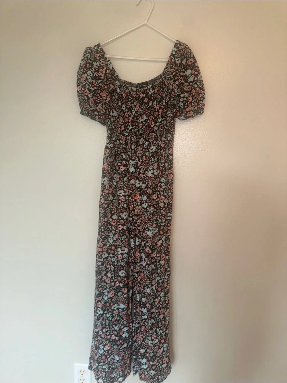 art class Black Maxi Dress with Pink and Light Blue Floral Print